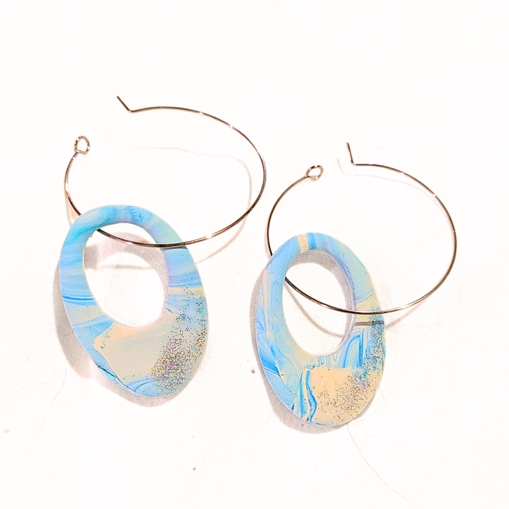 Elegant Blue Swirl Hoop Earrings